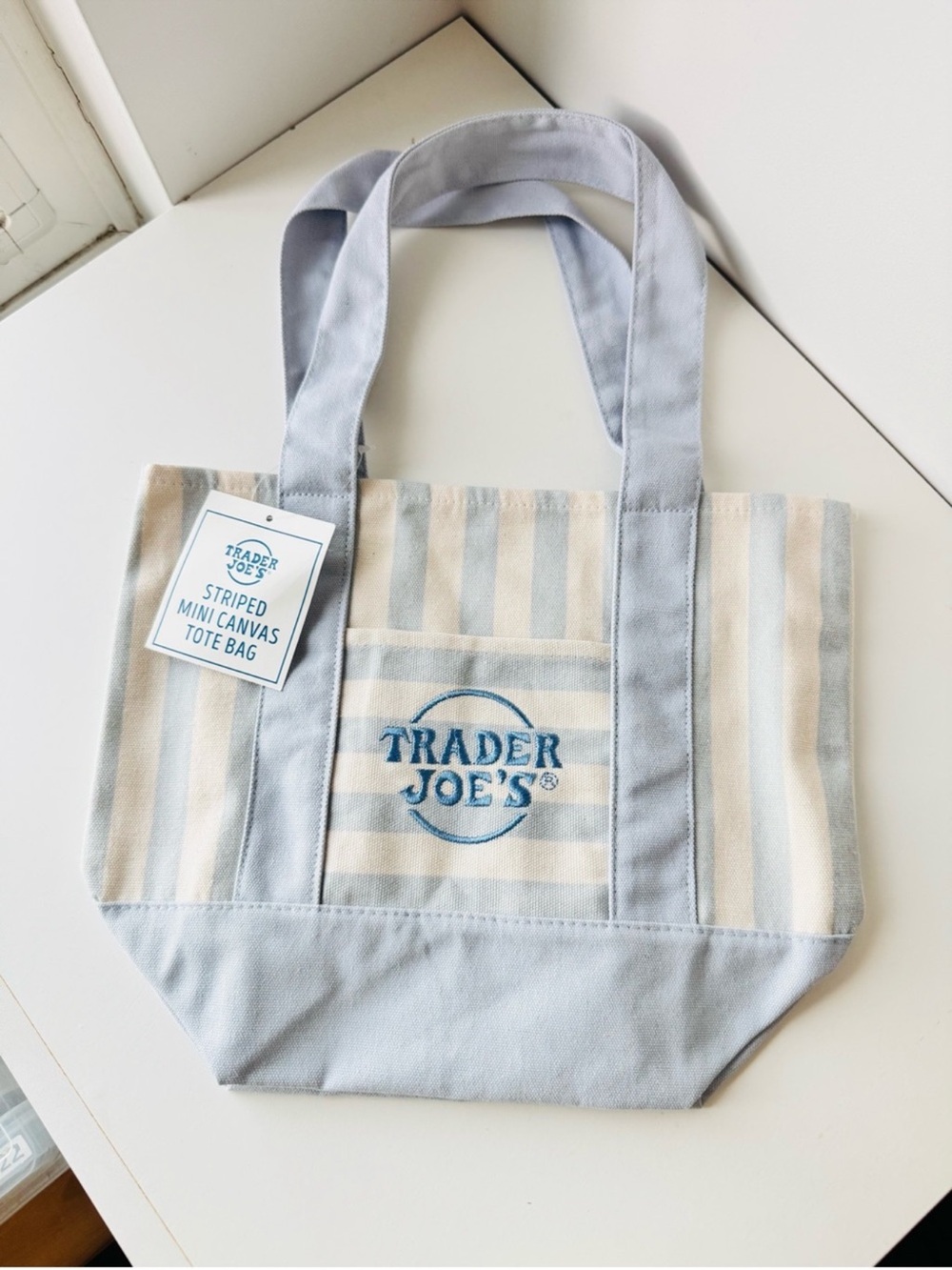 Trader Joe’s Blue & Cream Striped Canvas Tote Bag